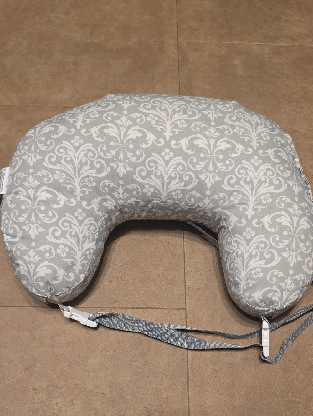 Boppy Gray and White Damask Nursing Pillow with Strap